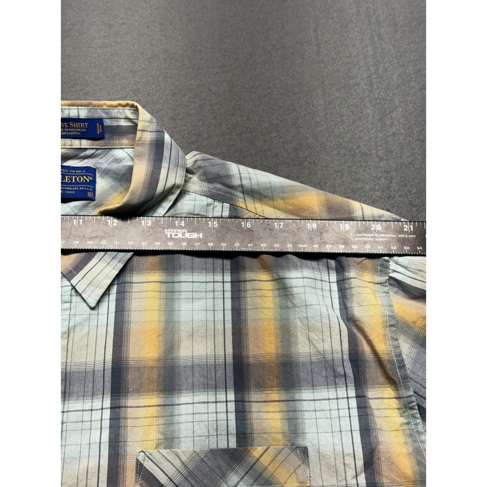 Pendleton Wave Shirt Mens XL Blue Yellow Plaid Cotton Short Sleeve Button Down - Picture 6 of 7
